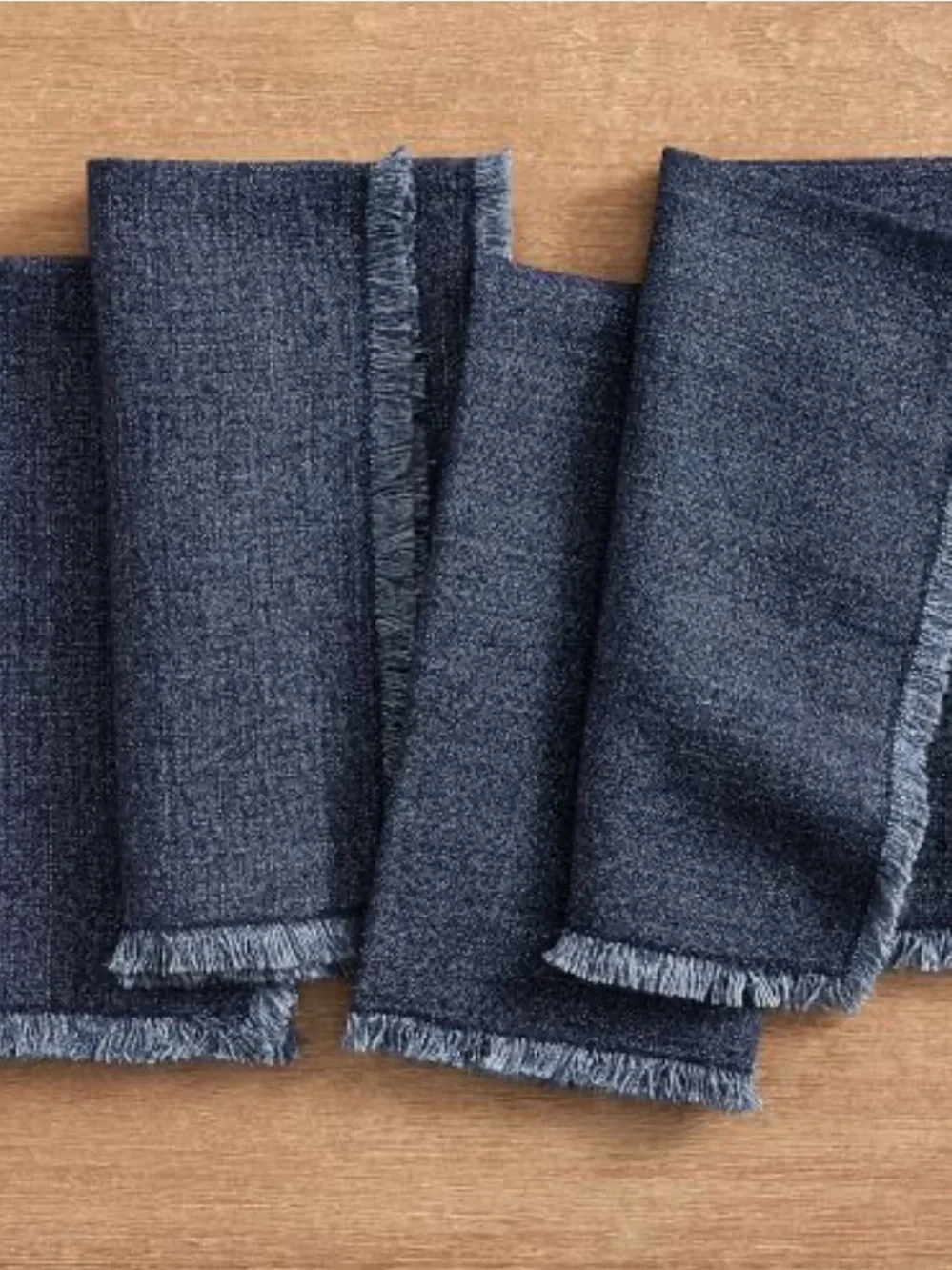 Pottery Barn Frayed Oversized Linen Napkins Denim Blue Set of 4 NWOT
